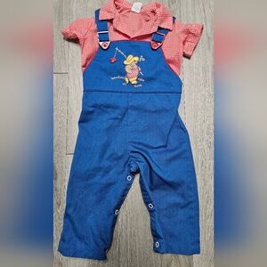 Vintage Paddington Bear Blue Overalls Red White Check Shirt Size 18 Months 1976